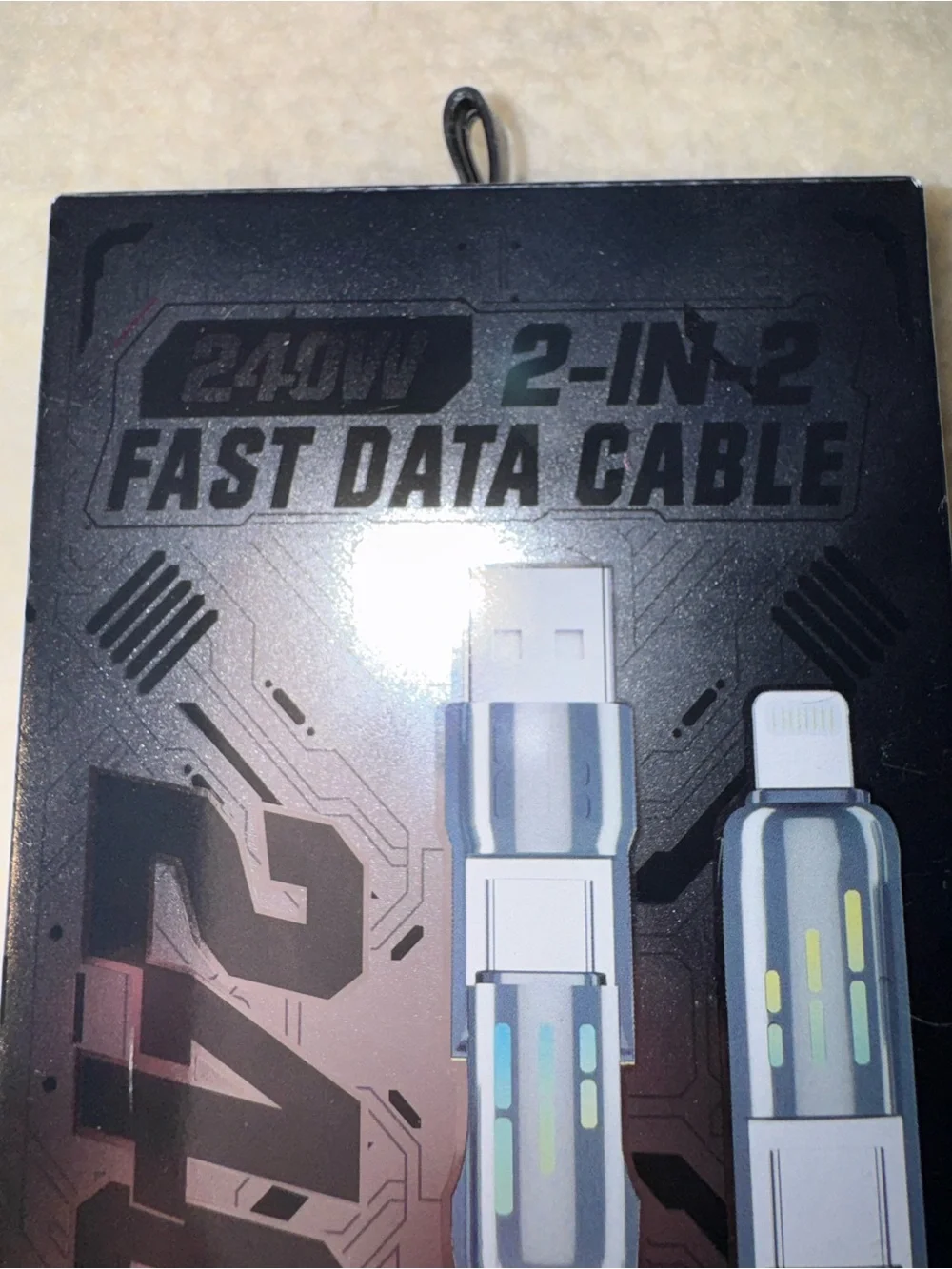 240w 2-in-2 Fast Data Cable, 6.6 feet and lighted ends